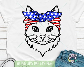 Patriotic Cat SVG: 4th of July American Flag (Digital Files)