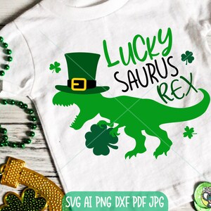 Lucky Saurus Rex St Patricks Day SVG: Dinosaurier Kleeblatt (Digitaler Download)