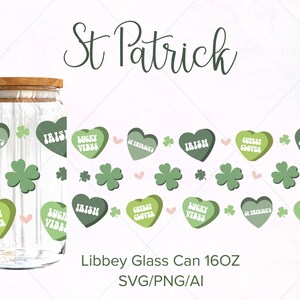 St Patricks Day Libbey Glass Can 16oz, Libbey Glass Can Wrap svg, St Patricks Day svg, 16oz Glass Can Wrap svg, Clover Can Glass, Clover png
