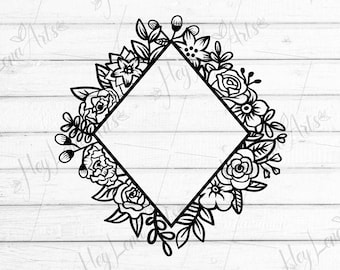 Marco floral SVG: Archivo de corte para borde de monograma de boda (descarga digital)