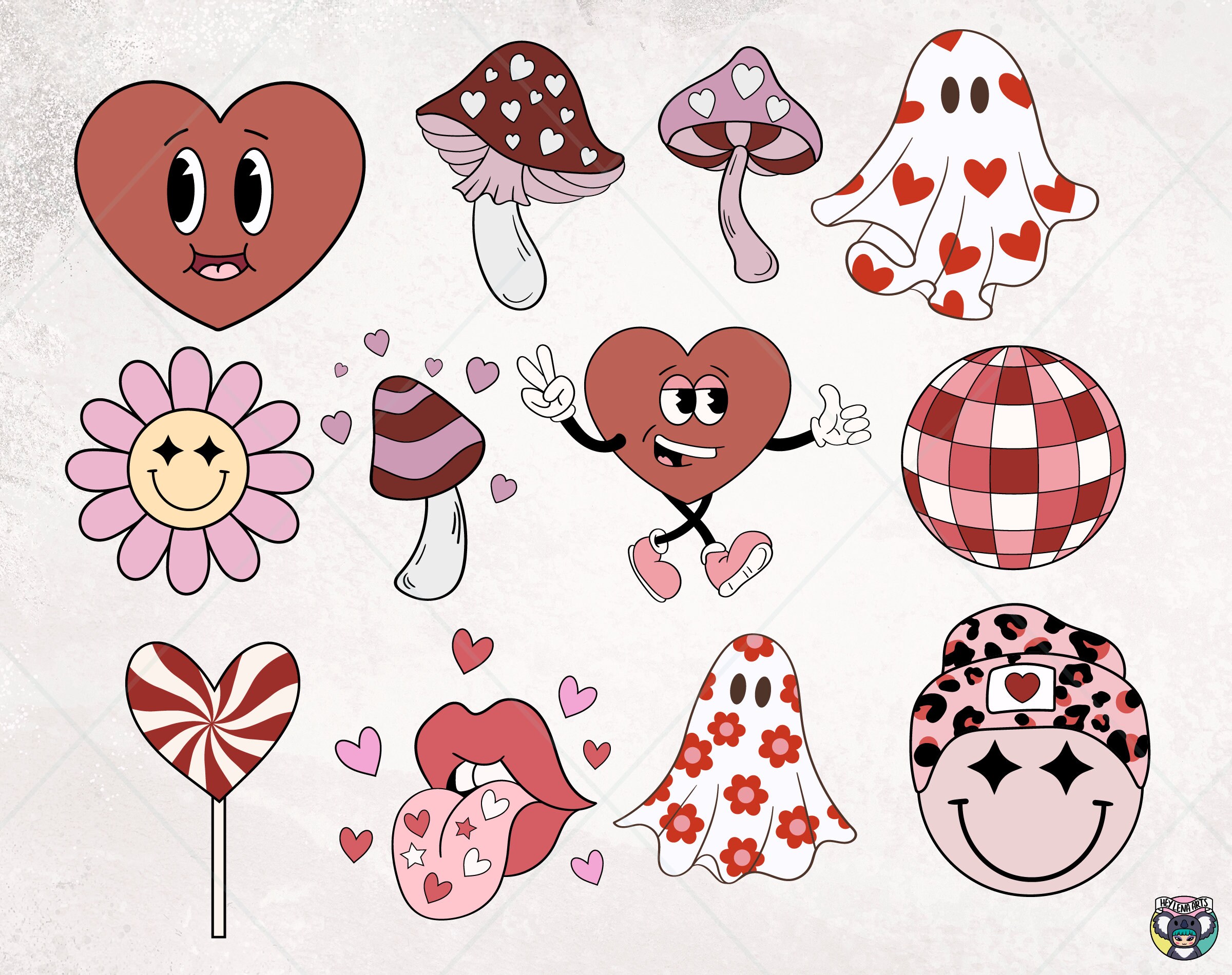Retro Valentine's Day Clipart Bundle: Groovy PNG SVG PDF - Etsy