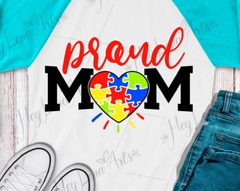 Proud Mom Autism Awareness Svg: Puzzle Heart Design (Digital Files)