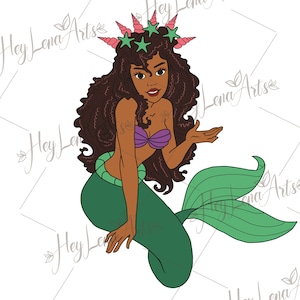 Black Ariel Mermaid SVG: Afro Melanin Woman, Cricut Silhouette Cut File