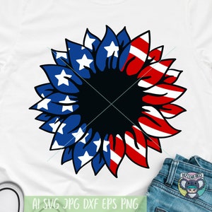 4th of July svg, Sunflower svg, Patriotic Sunflower, Independence Day svg, American flag svg, Svg Files for Cricut, cut file, dxf file
