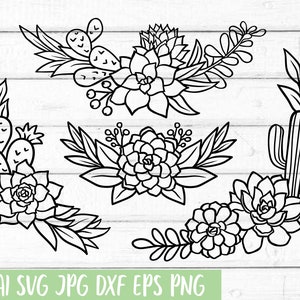 Pacote SVG de cactos, SVG de suculentas, SVG de cactos, SVG de bordas florais, arquivos SVG para Cricut, arquivo de corte, SVG de plantas, arquivos DXF para laser, png