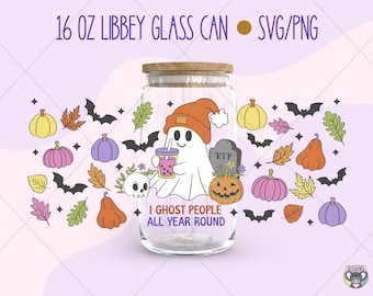 Funny Ghost Libbey Glass Wrap: Halloween Tumbler SVG PNG (Digital Download)