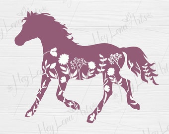 Floral Horse SVG: Rustic Farmhouse Animal Silhouette (Digital Files)