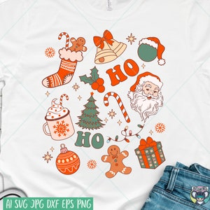 Svg Noël rétro, Noël svg, svg Noël rétro doodles, chemise Noël rétro Svg, Noël groovy png, fichiers Svg pour Cricut