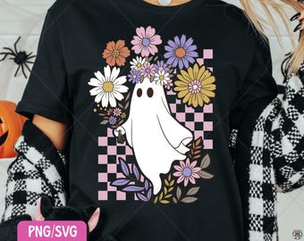 Retro Floral Ghost PNG: Spooky Season Clipart (Digital Download SVG/PNG)
