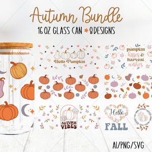 Pumpkin 16 oz Glass Can Wrap svg, Libbey Glass Can svg, Fall Glass Can svg, herfst svg, herfst svg, Glass Can Wrap svg, Pumpkin Spice Svg
