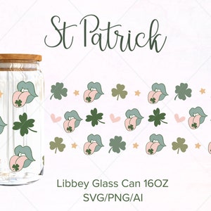 St Patricks Day Libbey Glass Can 16oz, St Patricks Day svg, Libbey Glass Can Wrap svg, 16oz Glass Can Wrap svg, Clover Can Glass, Clover png