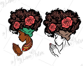 Praying Black Woman SVG: Afro Melanin Cut File (Digital Download)