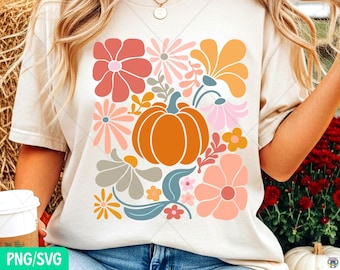 Boho Floral Pumpkin PNG: Retro Fall Design (Digital Download SVG/PNG