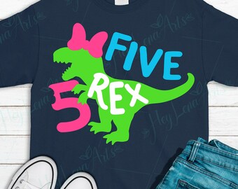 Five Rex 5. Geburtstagskind Dinosaurier SVG, PNG, DXF (Digitale Dateien)