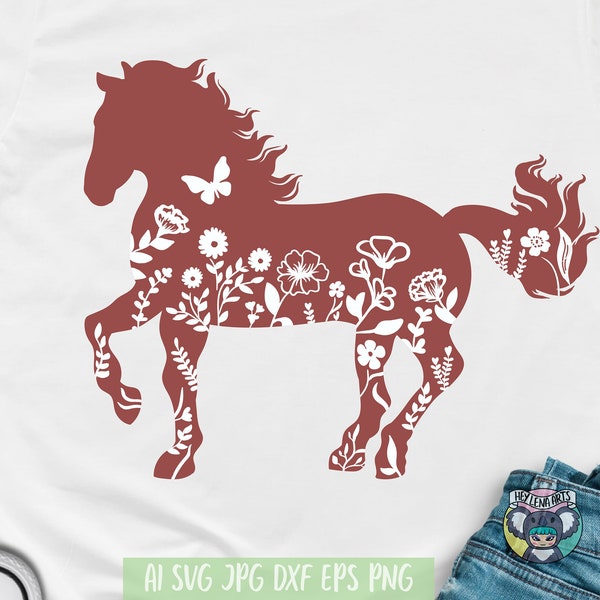 Floral Horse svg, Rustic svg, Farmhouse svg, summer svg, Animal Silhouette, flower SVG, Svg files for Cricut, cut file, dxf files for laser