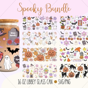 Spooky Halloween Libbey Glass Can Wrap Bundle, Cute Ghost Cup Wrap PNG, Witchy Iced Coffee Wraps, Cozy Retro Halloween Tumbler Wrap Designs