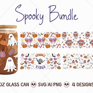 Halloween Libbey Glass Can Wrap SVG Bundle, Ghost Libbey Glass Svg, 16oz Glass Can Wrap Svg, Libbey Glass Can 16oz svg, Halloween Can Glass