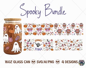 Halloween Libbey Glass Can Wrap SVG Bundle: Ghost Designs (Digital Download)