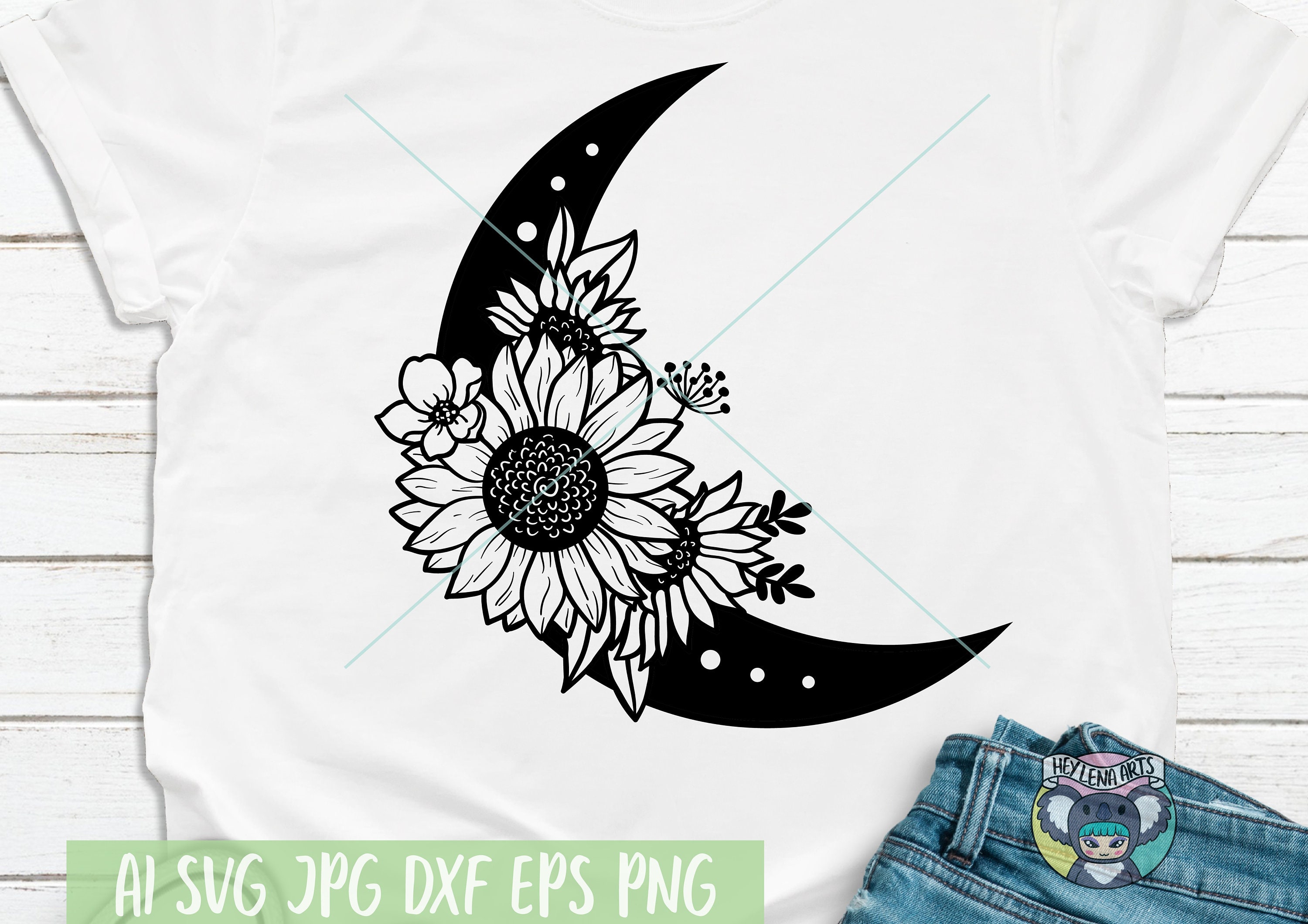 Download Floral Moon svg Sunflower svg Wildflower svg Boho svg Half ...