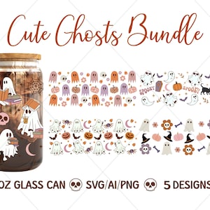 Halloween Glass Can Wrap Svg, Ghost Libbey Glass Svg, Halloween Can Glass Svg, 16oz Glass Can Wrap Svg, Libbey Glass Can 16oz svg, Ghost Cup