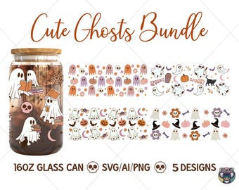 Halloween Ghost 16oz Glass Can Wrap SVG Bundle (Digital Download)