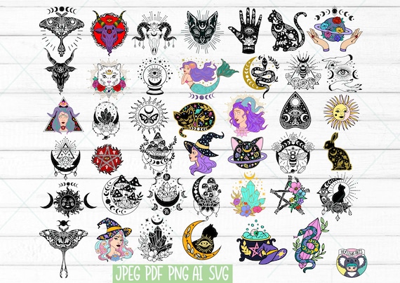 Mystical Halloween SVG Bundle: Crystal, Moon, Witch, Cat Designs
