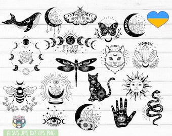 Mystical svg, celestial svg bundle, Witchcraft svg, Mystical svg for Cricut, Crystal Moon svg, Moon Phase svg, Svg Files for cricut