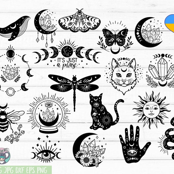 Mystical svg, celestial svg bundle, Witchcraft svg, Mystical svg for Cricut, Crystal Moon svg, Moon Phase svg, Svg Files for cricut