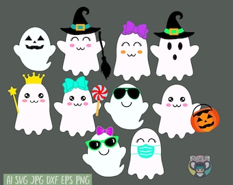 Cute Ghost Halloween SVG Bundle, Cricut Cut Files (Digital Download)