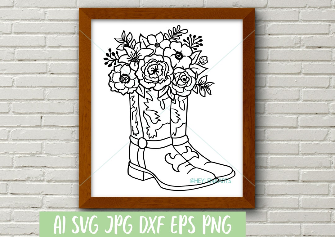 Cowboy Boots Svg, Western Svg, Cowgirl Svg, Flower Wreath Svg, Floral ...