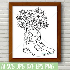 Cowboy-Boots-Svg, Western-Svg, Cowgirl-Svg, Blumenkranz-Svg, Blumen-Svg-Dateien für Cricut, cut Datei, Dxf-Dateien für Laser, Eps - Png