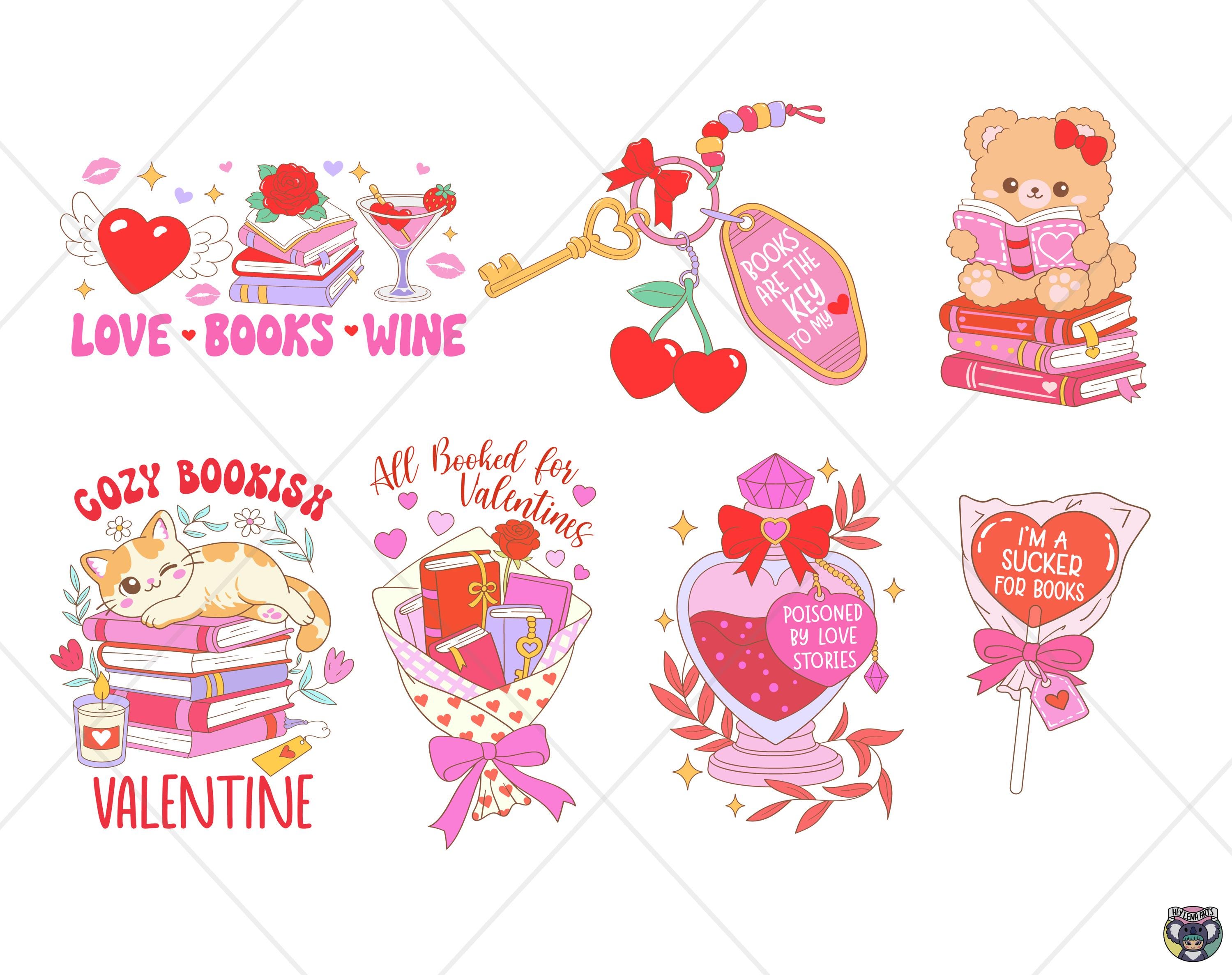 Bookish Valentine Png Svg Bundle | Book Lover Clipart, Stickers ...