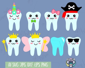 Lindo paquete de imágenes prediseñadas de dientes (SVG) de Hada de los Dientes (archivos digitales)