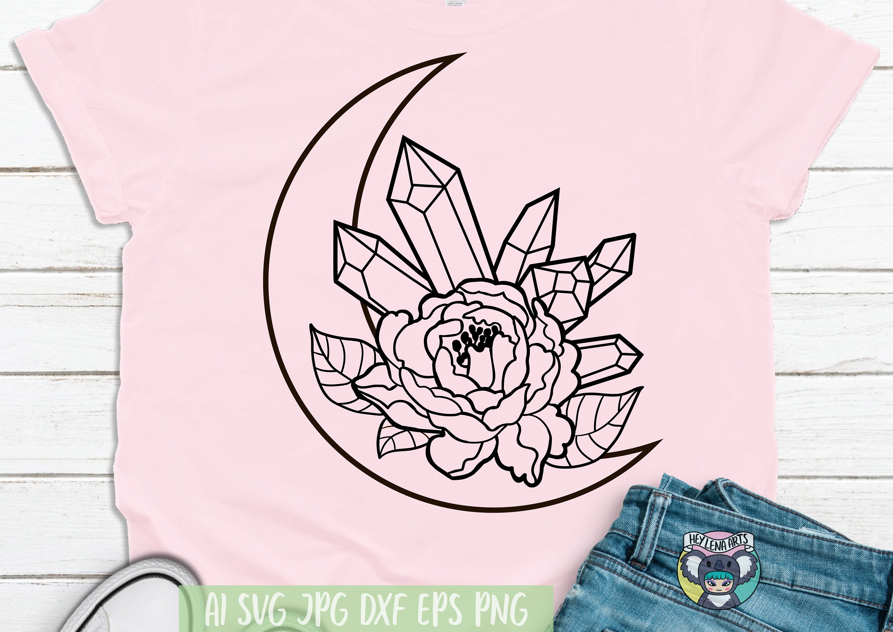 Download Floral Moon svg Crystal svg Floral wreath svg Celestial | Etsy
