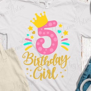 Five Birthday Svg, Fifth Birthday svg, 5th Birthday svg, Birthday girl svg, Cricut, Cut File, Birthday shirt svg, Princess svg, dxf files