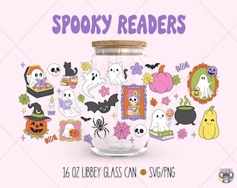 Bookish Ghost Libbey Glass Wrap: Spooky Reading SVG PNG (Digital Download)