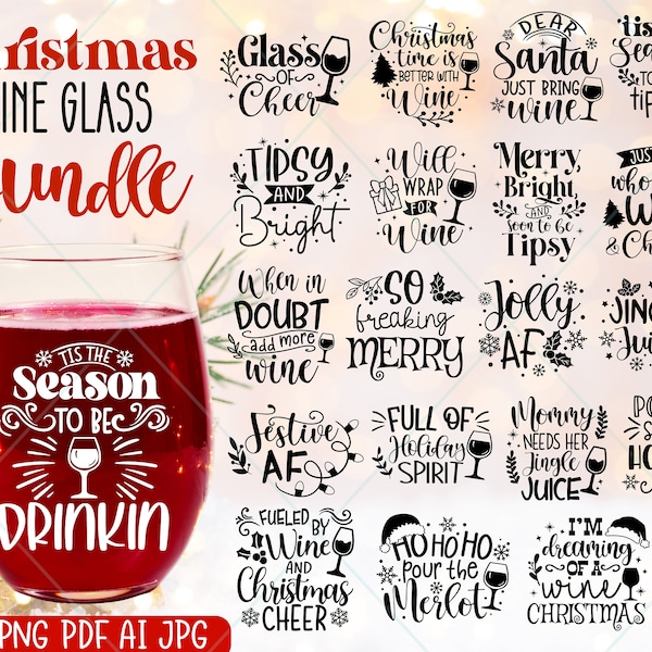 Christmas Wine Glass SVG Bundle, Christmas wine svg, Wine SVG Bundle, Wine Glass SVG File, Christmas Wine Glass Label svg, Files for Cricut