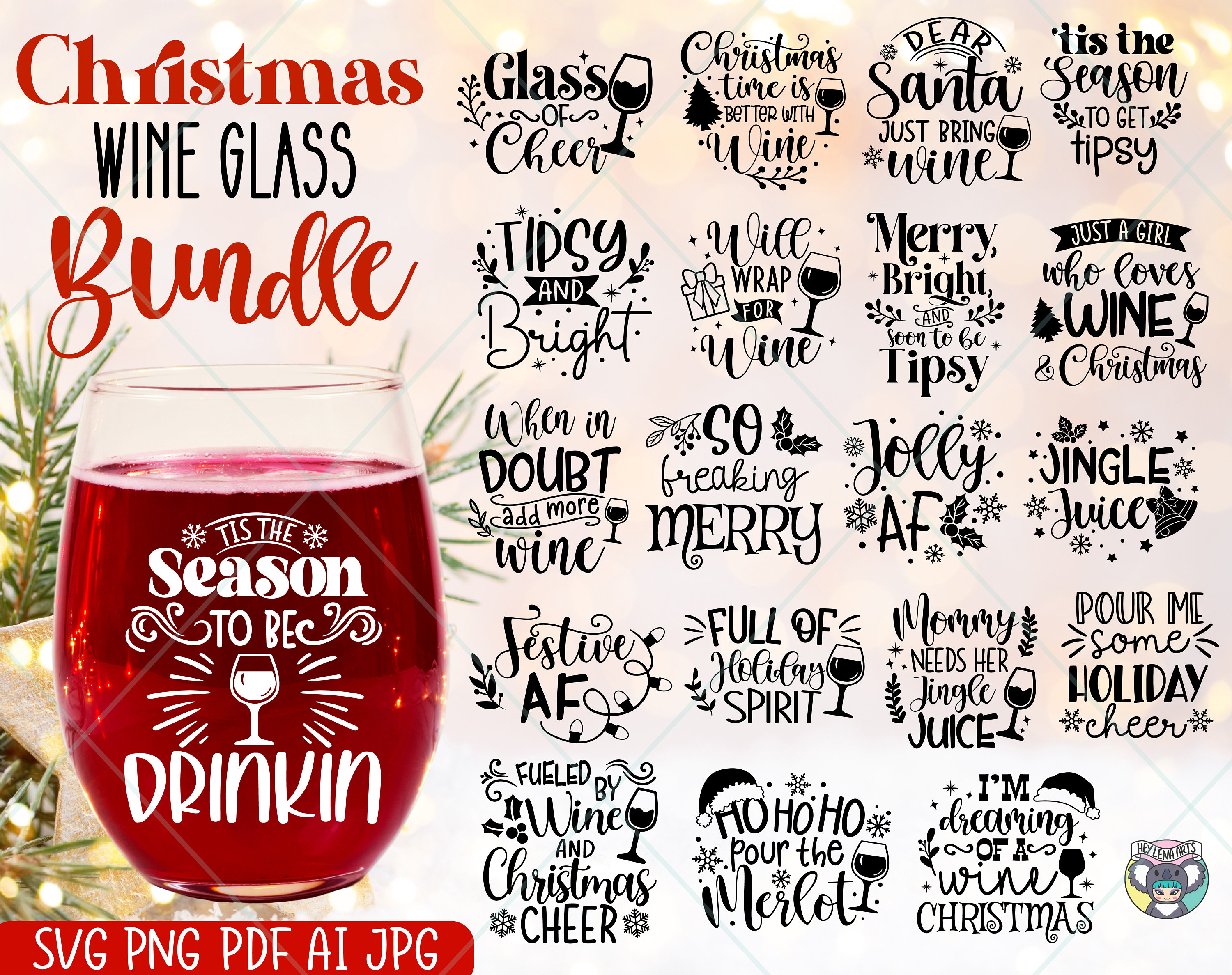 Christmas Wine Glass SVG Bundle: Holiday Designs (digital Download) - Etsy