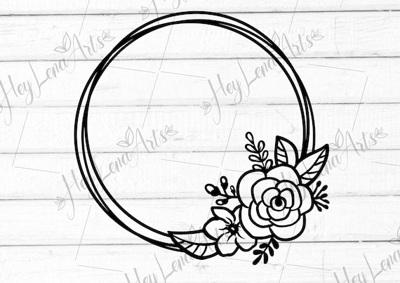 Floral frame svg cut file, Roses monogram wreath, Border dxf