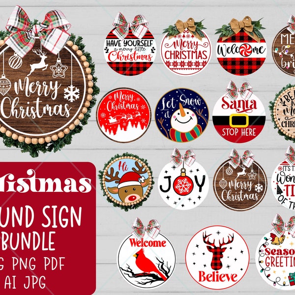 Christmas Round Sign SVG Bundle, Christmas Door Sign svg, Christmas Door Hanger SVG, Christmas Welcome Sign, Christmas svg, Files for Cricut