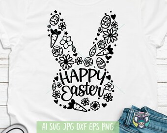 Floral Bunny Easter SVG: Cricut Cut File (Digital Download)