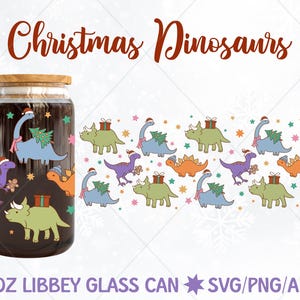 Envoltório de vidro de lata de Natal SVG, Dinossauro de Natal Png, Libbey Glass 16OZ svg, Envoltório de vidro de Natal Svg, Libbey Glass de Natal Svg, T-rex Png