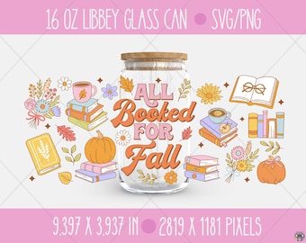 Bookish Fall Libbey Glass Wrap: 16oz Can Glass Cup Design (PNG SVG)