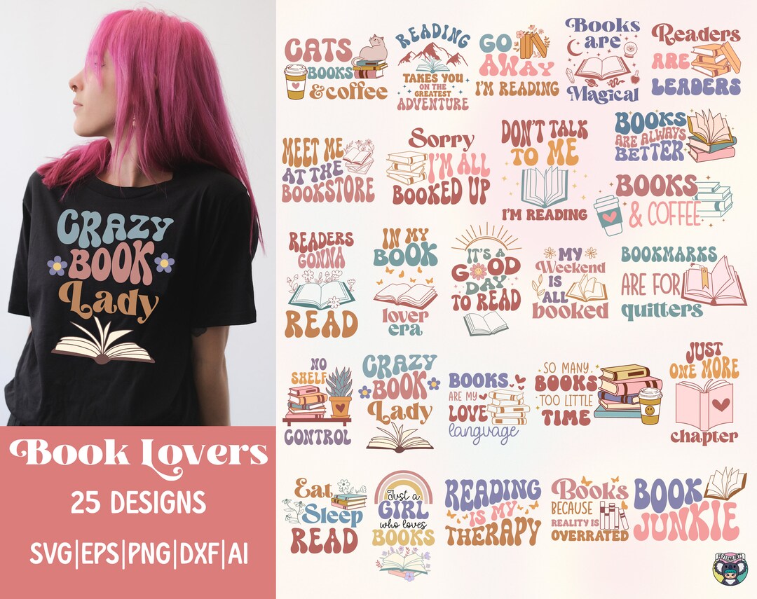 Book Lover SVG Bundle: Retro Floral Reading Quotes (digital Download ...