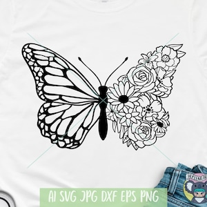 Schmetterling SVG, Wildblumen Monogramm, Sonnenblume Dekor, Floral Schmetterling Dekor, Boho Dekor, geschnitten Dateien für Cricut, cut Datei