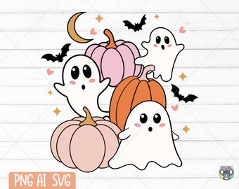 Cute Ghosts Halloween SVG, Pumpkin Design (Digital Download)