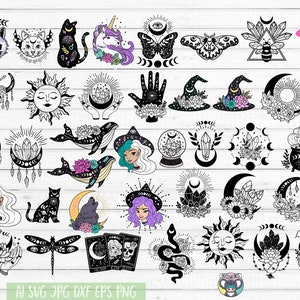 Mystical Celestial SVG Bundle: Witchcraft, Crystal Moon, Halloween (Digital Files)