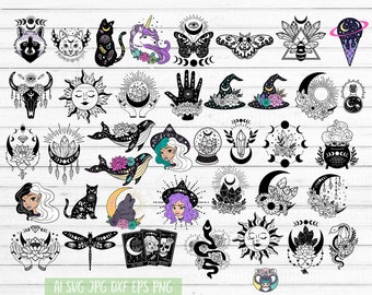 Mystical svg Bundle, Celestial svg bundle, Witchcraft svg, Mystical svg for Cricut, Halloween svg, Crystal Moon svg, Moon Phase svg, Cricut