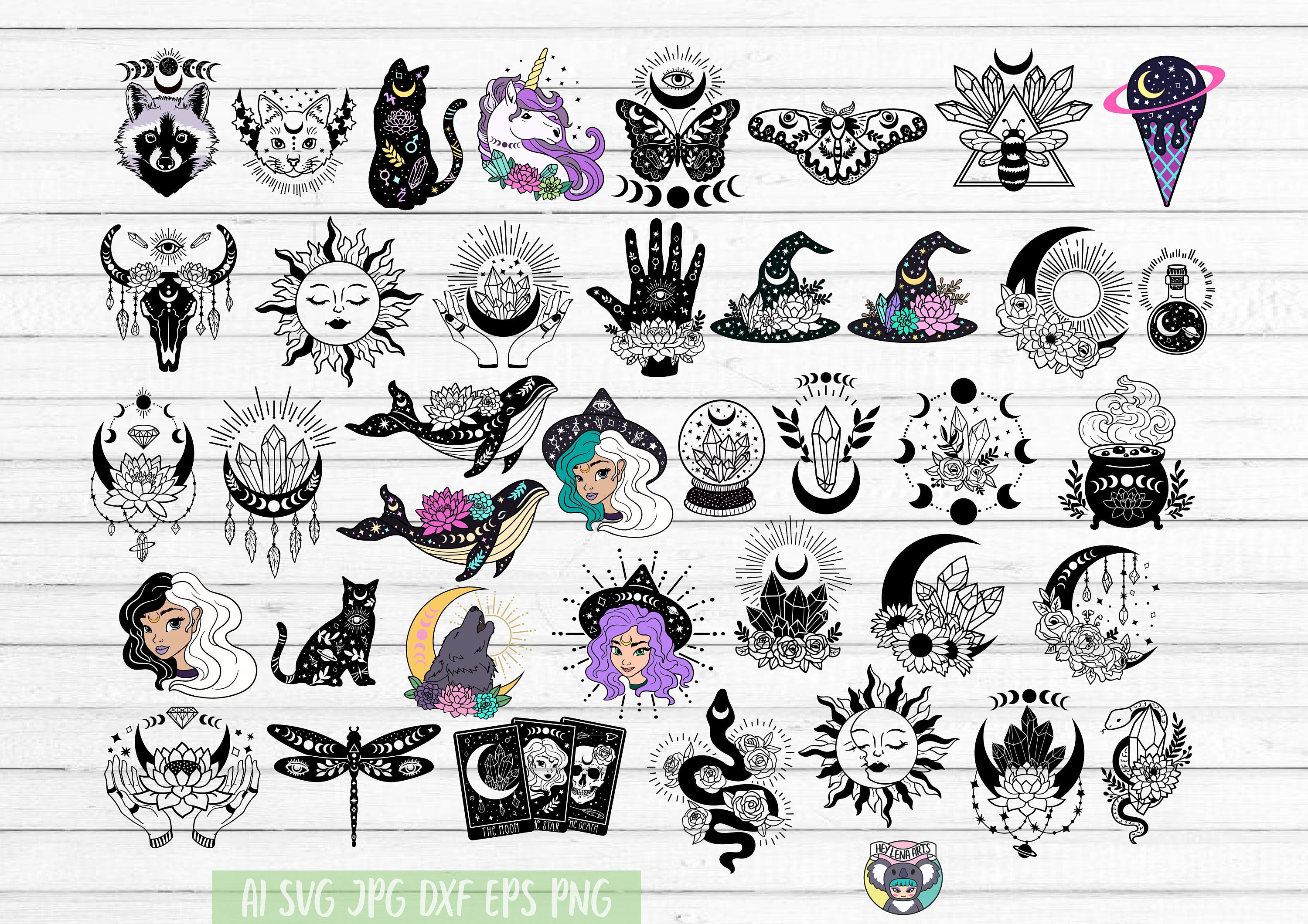 Mystical svg, Crystal Moon svg, Halloween svg, Celestial svg, Moon Ph…