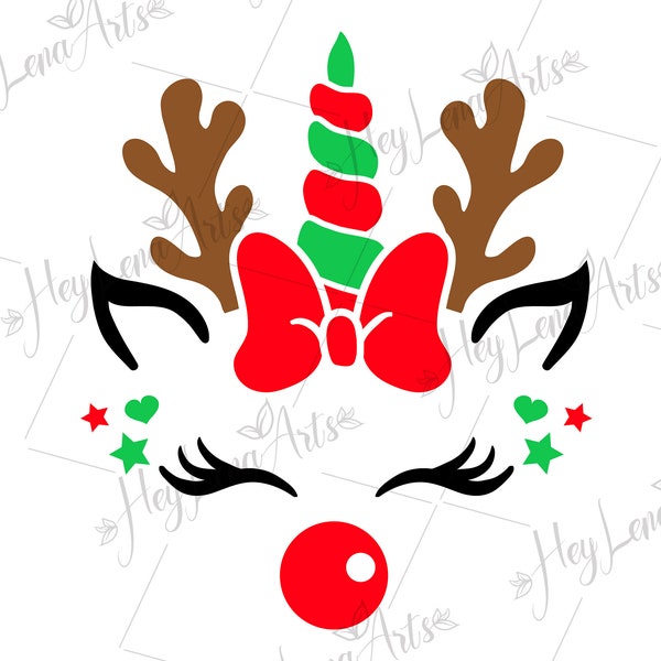 Christmas SVG, Reindeer face svg, Unicorn svg, Santa svg, Svg Files for Cricut, cut file, Christmas shirt svg, dxf files for laser, eps, png